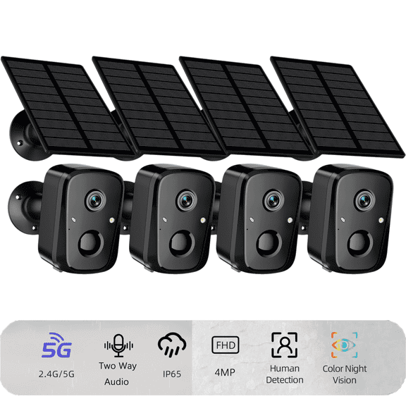 2K Security Cameras Wireless Outdoor with 2.4Ghz 5Ghz WiFi, Solar Panels, Battery Powered, AI Motion Detection Spotlight Siren Alarm,, Night Vision, 2-Way Talk, IP66 Waterproof