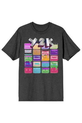 2K Tech Y2K Cassette Tapes Crew Neck Short Sleeve Charcoal Heather Men's T-shirt-Large