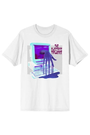2K Tech Y2K Electric Influence Computer With Melting Hand Crew Neck Short Sleeve White T-shirt - 5XL