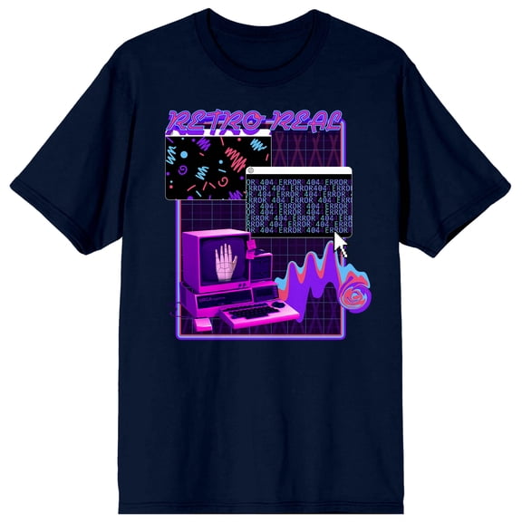 2K Tech Y2K Retro Real Crew Neck Short Sleeve Navy Blue Men's T-shirt-Small