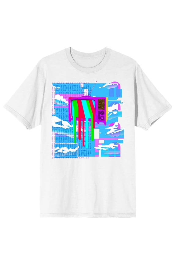 2K Tech Y2K TV Screen Glitch Crew Neck Short Sleeve Men's White T-shirt - 6XL
