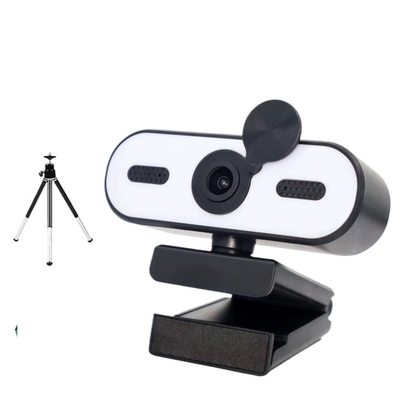 2K UHD Webcam with Autofocus, 3-Level Ring Light, Privacy Cover, 360 Rotation, Tripod, & Play for Streaming & Video Calls