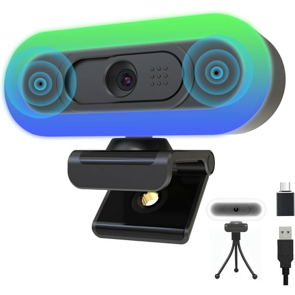 2K USB C Camera Autofocus PC Webcam with Dual Microphones/Ring Light/Fill RGB Light/Cover, 65FOV, Plug and Play Web-Cam Streaming Web Camera for Desktop Computer Laptop Mac Zoom