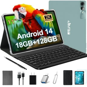2K Vivid Tablet, Smooth HD 4K video 11" Android 14 Tablets, 18GB+128GB Octa Core Gaming Tablet, 3 Camera, Large 9000mAh, Hi-Res Stereo 4 Speakers, Split Screen, Face Recognition (Dark Gray)