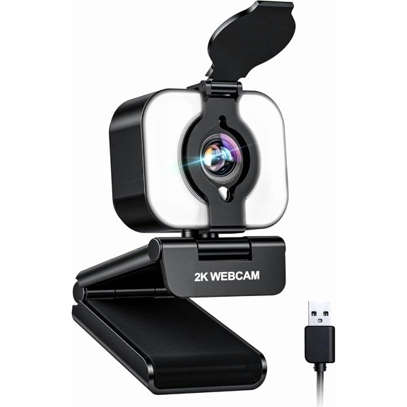2K Webcam for PC with Microphone & Light & Privacy Cover, Web Camera for Desktop/Laptop/Monitor/Mac, Autofocus USB Computer Camera for Zoom/Skype/Teams/Video Calling/Meeting/Streaming