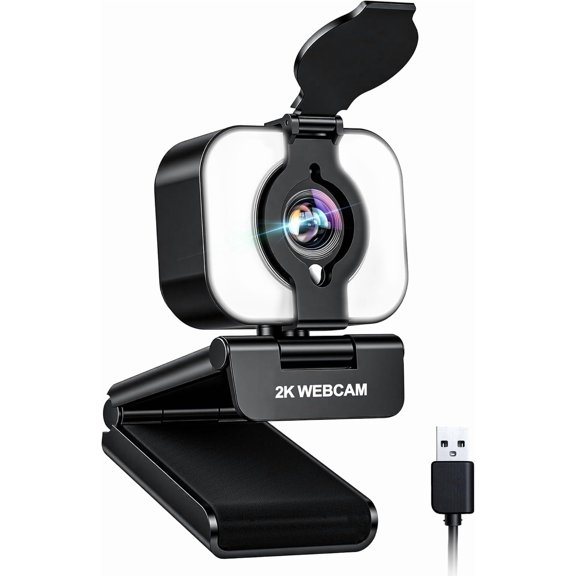 2K Webcam for PC with Microphone & Light & Privacy Cover, Web Camera for Desktop/Laptop/Monitor/Mac, Autofocus USB Computer Camera for Zoom/Skype/Teams/Video Calling/Meeting/Streaming
