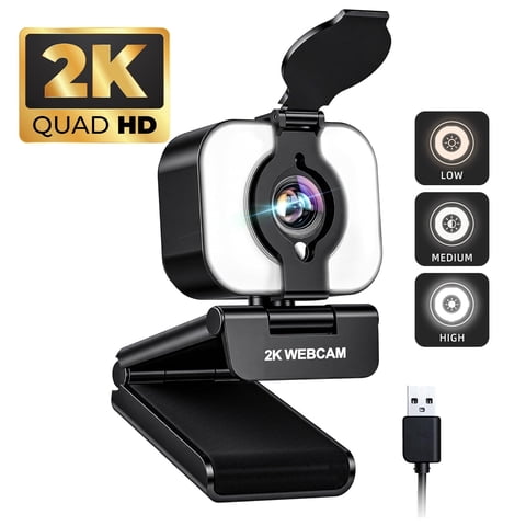 2K QHD Webcam with Auto Focus and Dual Microphones, USB Computer Camera with Privacy Cover for Video Calls, Meetings, Streaming and Online Classes