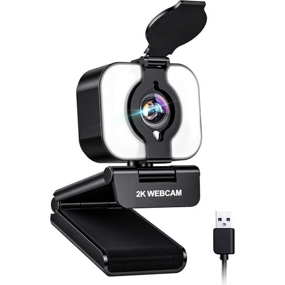 2K Webcam for PC with Microphone & Light & Privacy Cover, Web Camera for Desktop/Laptop/Monitor/Mac, Autofocus USB Computer Camera for Zoom/Skype/Teams/Video Calling/Meeting/Streaming