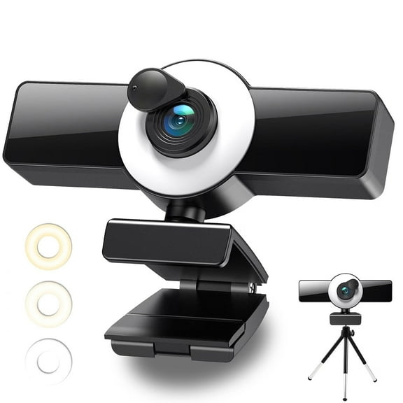 2K Webcam with Ring Light for Streaming, Webcam with Microphone for Desktop Laptop, Streaming Camera for PC Gaming Camera, Noise-Canceling Mics Web camera with Privacy Cover and Tripod