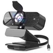 2K Webcam for PC/Laptop with Noise-Canceling Mic, Privacy Cover, Wide Angle Lens, USB Plug and Play,Auto Light Correction for Streaming Meeting