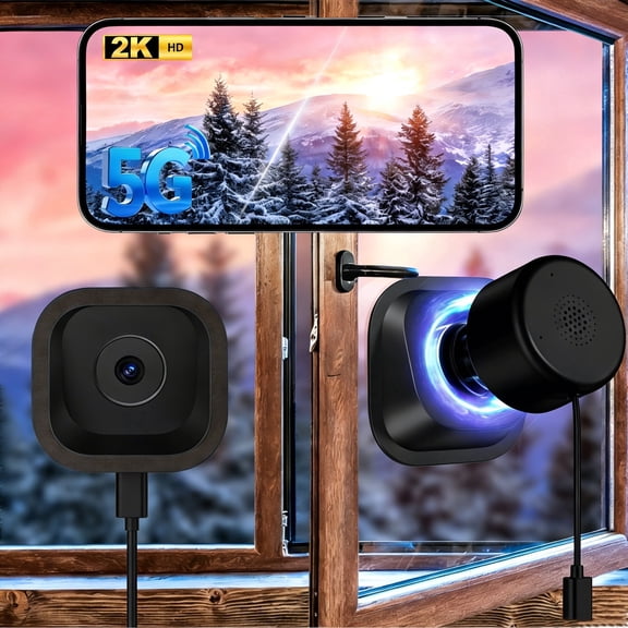 2K Window Camera, 2.4G&5GHz WiFi Indoor Cameras for Home Security, Starlight Night Vision, Indoor & Outdoor Monitoring, Human Detection, 24/7 Recording, Easy Install(2 Pack)