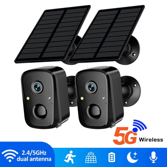 2K Wireless Outdoor Solar Security Camera with Spotlight, Waterproof PIR Detection, 2.4Ghz&5Ghz Wi-Fi, Rechargeable Battery Powered Home Surveillance Camera with Color Night Vision, 2-Way Audio