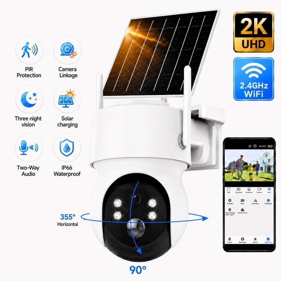 INSEETECH 2K WiFi Solar Security Camera, 4MP PTZ WiFi Outdoor Camera with Floodlight, 1-Pack