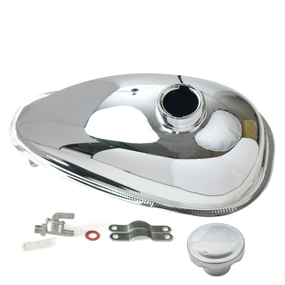 2L (0.52 Gallons) Fuel Gas Tank with Petcock Cap for 49cc 66cc 80cc Engine Motorized Bicycle Silver Coated metal Bike Motor Powersports Oil Tanks