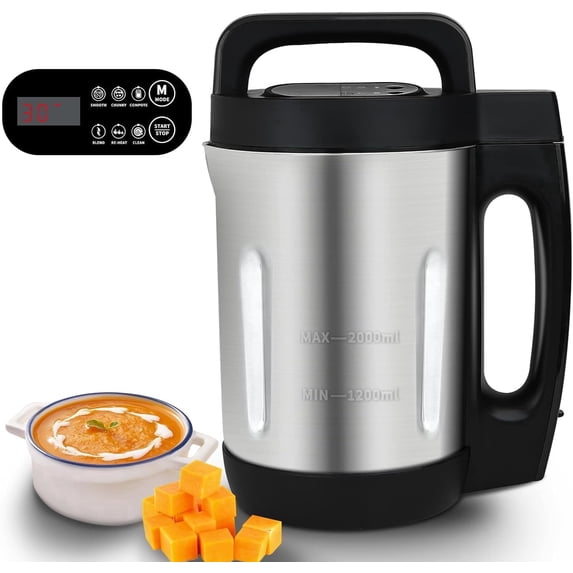 Homtone 2L 6-in-1 Multifunctional Milk and Soup Maker with LCD Panel, Stainless Steel, Non-Stick