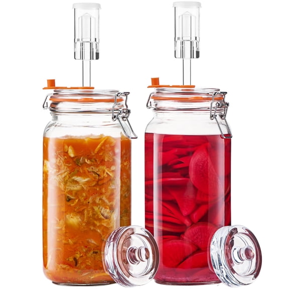 2L (64 oz) Square Glass Fermentation Jars Complete Fermenting Kit