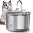 thumbnail image 1 of 2L 67.63oz Cat Water Fountain FT400, Stainless Steel Automatic Pet Water Dispenser, Dog Drinking Fountain with 1 Replacement Filter, No Battery Required, 1 of 11