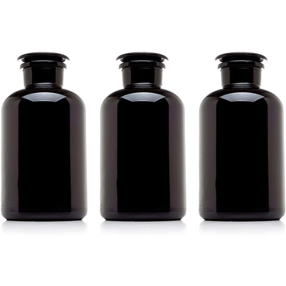 2L (68 Fl oz) Black Ultraviolet Blocking Glass Apothecary Jar Airtight SmellProof Refillable Container for Herbs, Spices, Tea & Essential Oils 3-Pack