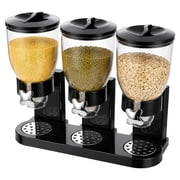 2L Black Acrylic Snack Dispenser with 3 Independent Containers, Clear Food Storage for Grains, Nuts, Candies, and Dry Foods, Rotating Switches, Metal Dispensing Ports