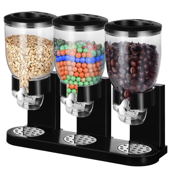 2L Black Acrylic Snack Dispenser with 3 Independent Containers, Clear Food Storage for Grains, Nuts, Candies, and Dry Foods, Rotating Switches, Metal Dispensing Ports