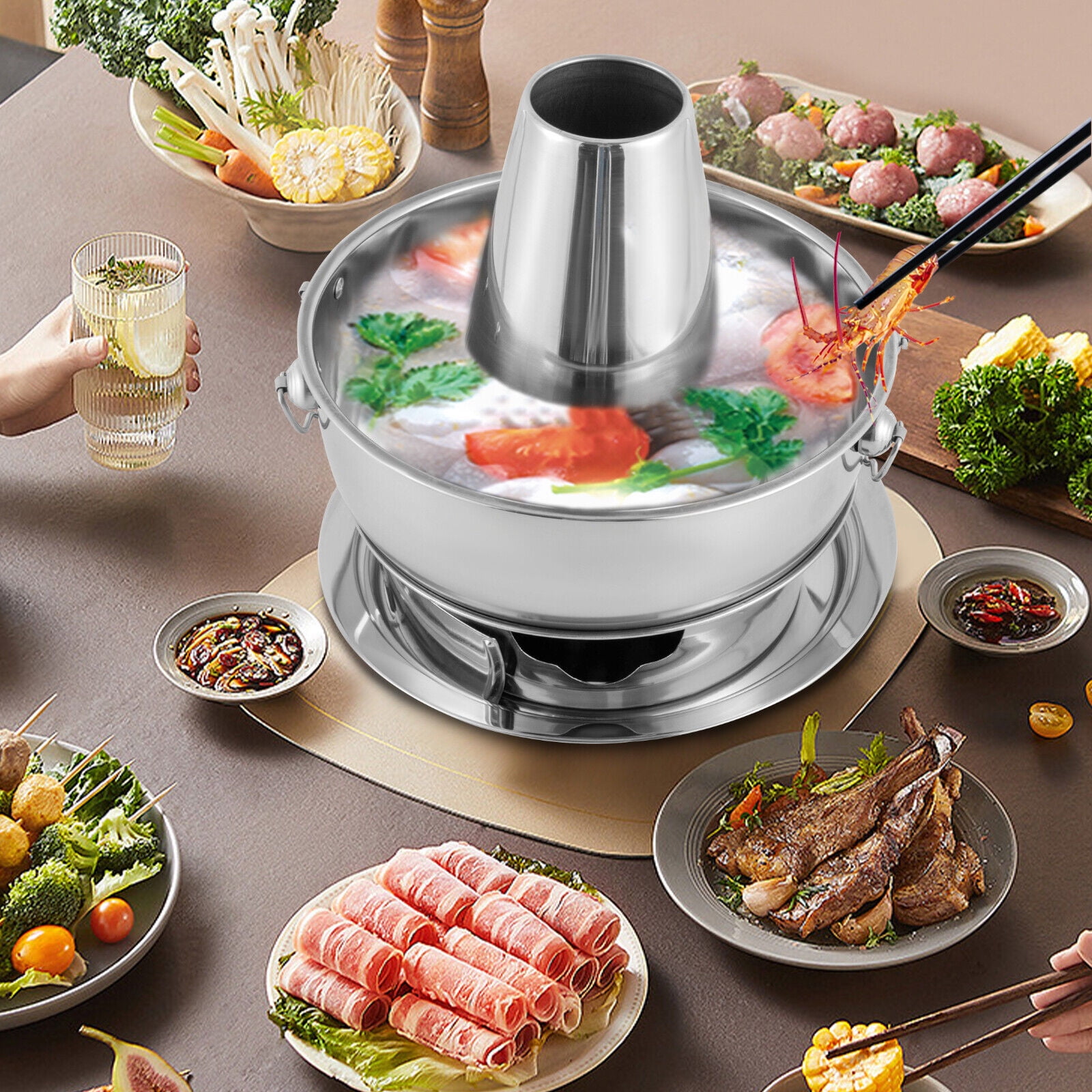 30cm Thickened Copper Hotpot Traditional Beijing Hot Pot Soup Burn