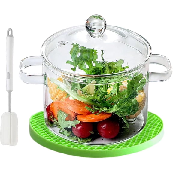 2L Clear Simmer Potpourri Pot with Lid 67OZ Glass Saucepan with Cover Glass Pots Set for Cooking On Stove Handmade Glass Cookware Set Cooktop Safe for Milk,Pasta Noodle, Soup