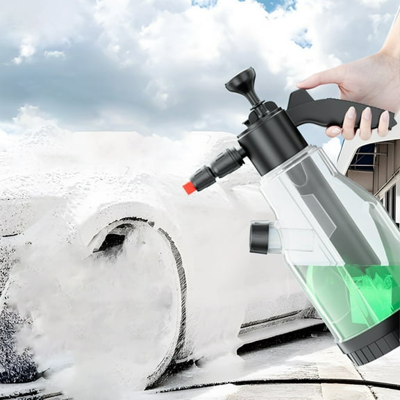 2L Continuous Hand Pump Pressure Sprayer - Foam Spray Bottle for Garden, Plants, Car Detailing, Home Use with Locking Button and 2 Nozzles