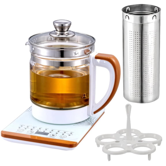 2L Electric Kettle with Tea Infuser, Glass Tea Pot, Touch Control, Tea Brewing, Steaming, Cooking, Egg Rack, Filter, Induction Heating Base