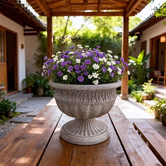 2L European Retro Roman Planters, Stable Wrought Iron Plant Pots for Indoor & Outdoor Plants, Cement Gray Home Decor Flower Pots for Patio Deck Front Porch Garden Decorative