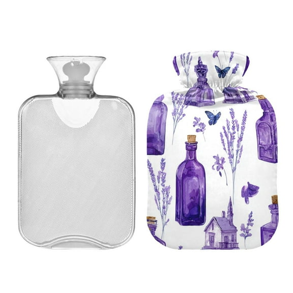 2L Fully Printed Hot Water Bottle Cover + Hot Water Bottle For Hot & Cold Compresses Purple Glass Bottles