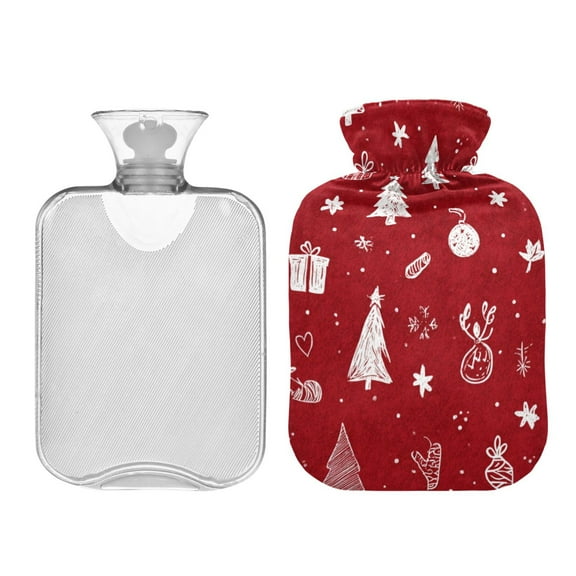 2L Fully Printed Hot Water Bottle Cover + Hot Water Bottle For Hot & Cold Compresses White Santa Icon