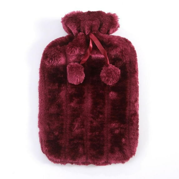 2L Hot Water Bottle Cover - Plush Faux Fur Insulator for Pain Relief (34x18cm) - Machine Washable Hot/Cold Therapy Wrap for Cramps & Arthritis - Hot Red