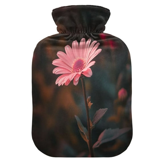 2L Hot Water Bottle with Soft Velvet Cover PVC Hot Water Bag for Pain Relief Long-Lasting Warmth A Pink Daisy Flower