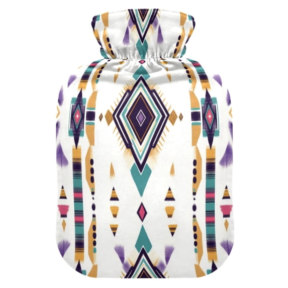 2L Hot Water Bottle with Soft Velvet Cover PVC Hot Water Bag for Pain Relief Long-Lasting Warmth Artistic Stripes Pattern