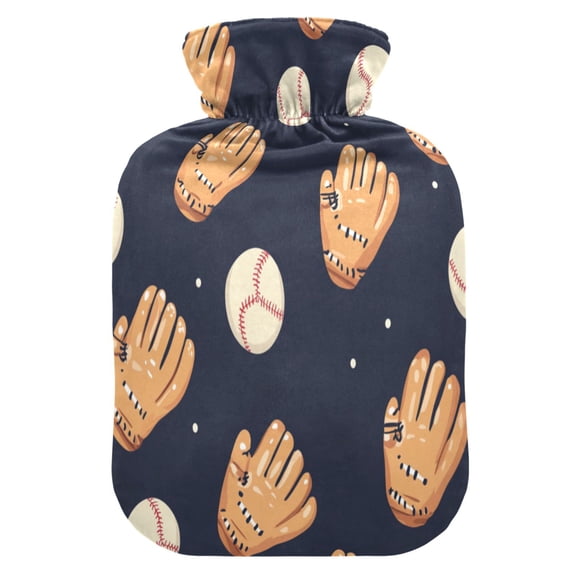 2L Hot Water Bottle with Soft Velvet Cover PVC Hot Water Bag for Pain Relief Long-Lasting Warmth Baseball Gloves and Balls Pattern