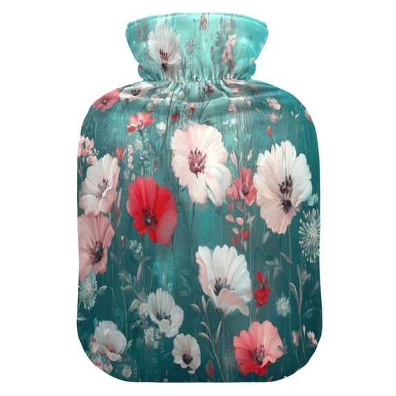 2L Hot Water Bottle with Soft Velvet Cover PVC Hot Water Bag for Pain Relief Long-Lasting Warmth Beautiful Floral Pattern
