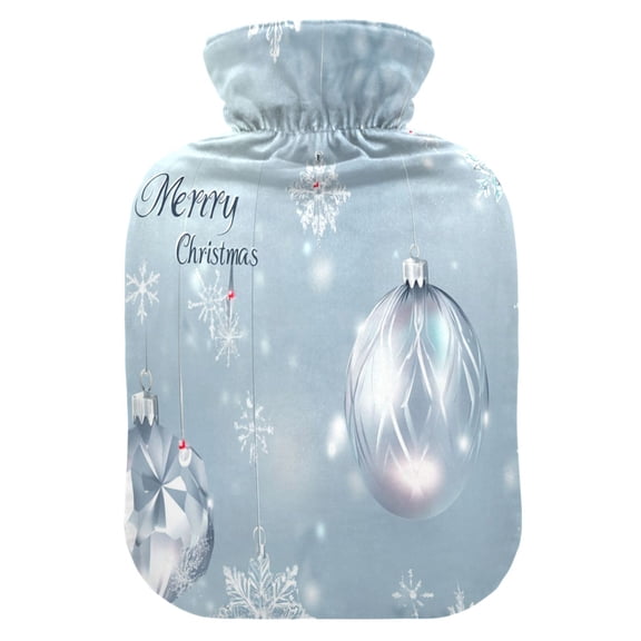 2L Hot Water Bottle with Soft Velvet Cover PVC Hot Water Bag for Pain Relief Long-Lasting Warmth Crystal Snowflakes and Glass Ornaments