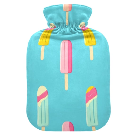 2L Hot Water Bottle with Soft Velvet Cover PVC Hot Water Bag for Pain Relief Long-Lasting Warmth Cute Summer Ice Cream