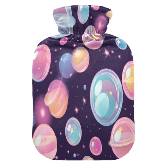 2L Hot Water Bottle with Soft Velvet Cover PVC Hot Water Bag for Pain Relief Long-Lasting Warmth Floating Bubbles Pattern