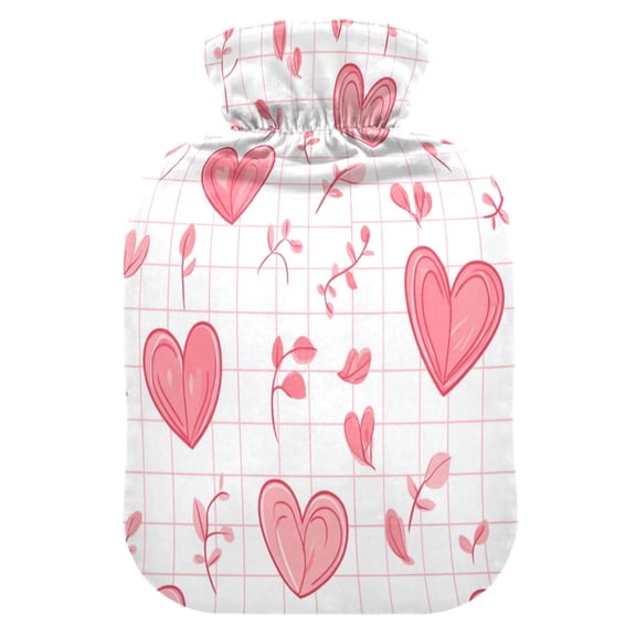 2L Hot Water Bottle with Soft Velvet Cover PVC Hot Water Bag for Pain Relief Long-Lasting Warmth Pink Heart