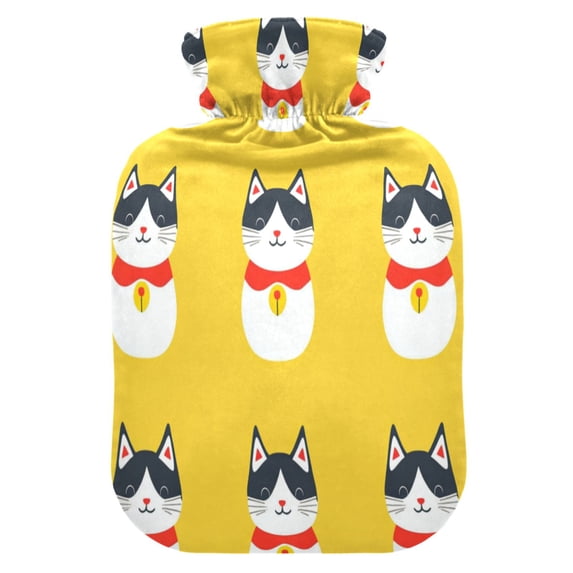 2L Hot Water Bottle with Soft Velvet Cover PVC Hot Water Bag for Pain Relief Long-Lasting Warmth White-faced Cats