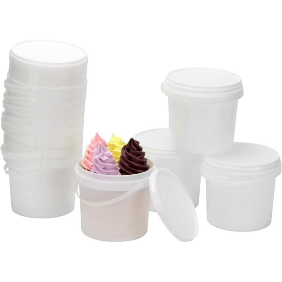 2L Ice Cream Buckets with Lids and Handles, 67 Oz Round Airtight Plastic Ice Cream Tub, Deli Pail Containers Small Bucket for Food Drinks Storage Freezer Microwave, 10 Pcs