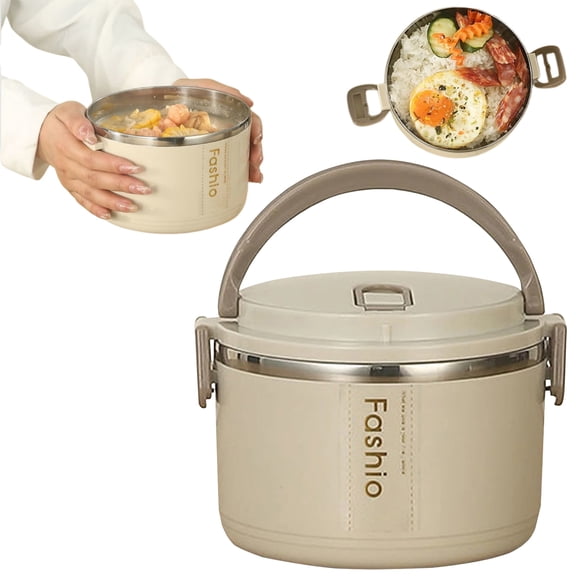 2L Insulated Food Jar, Large Capacity Stainless Thermal Container, Portable Compartment Lunch Box, Double Lid Leakproof Bento, Microwave Safe Soup Thermos for office Easy To Carry