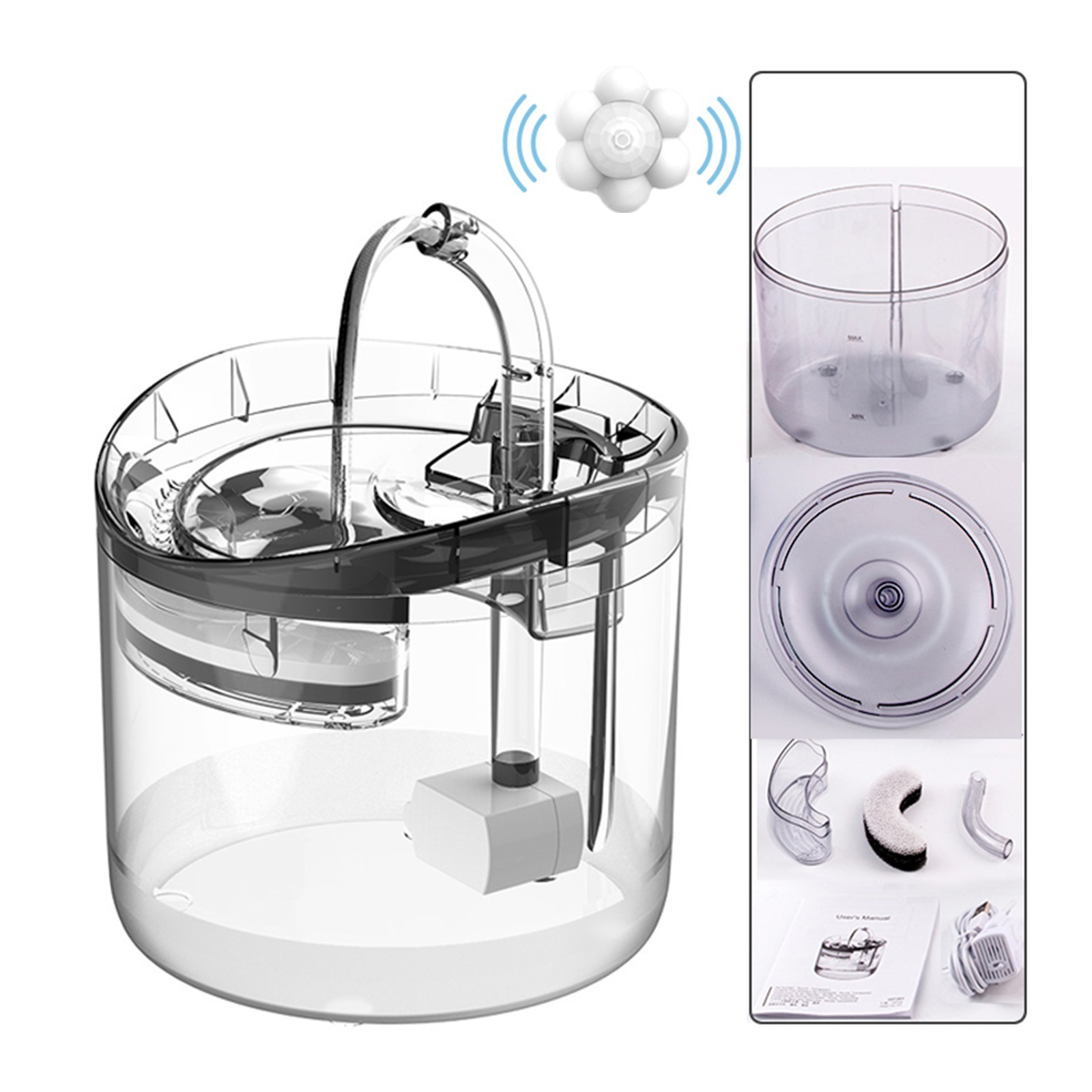 Curated visual reference: Pet Feeder With Motion Sensor Reference: 2L Intelligent Cat Water Fountain With Faucet Dog Water Dispenser