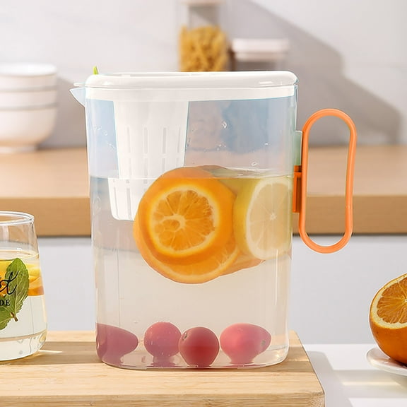 2L Large Capacity Clear Plastic Pitcher with Lid, Juice Pitcher Plastic Cold Kettle Water Bottle Plastic Tea Clear Water Pitcher with Handle for Cold Lemonade Juice - Pitchers for Drinks Party