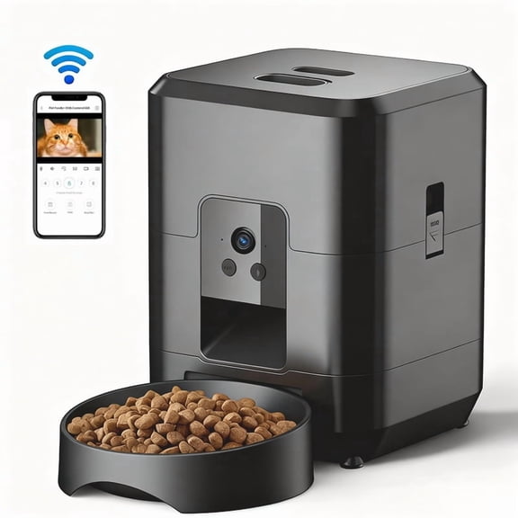 2L Portable Smart Pet Feeder with Camera Night Vision, 2.4G WiFi, Automatic Cat Dog Food Dispenser