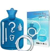 2L Reusable Enema Bag Kit, Rubber Hot Water Bottle with 4.9ft Hose and Flow Control, Home Cleansing System with Syringe and Hook Blue