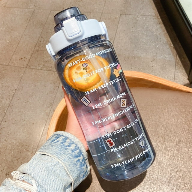 2l Sports Straw Water Bottle With Stickers Portable Large Capacity 