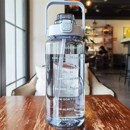 2L Sports Water Bottle With Straw Portable Large Capacity Water Bottles Hiking Camping Bicycle Cold Waters Jug With Time Markerr 2.0 litres blue