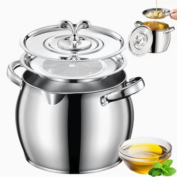2L Stainless Steel Food Prep Container Set with Fine Mesh Strainer and Dust Cover for Soup Filtration and Storage